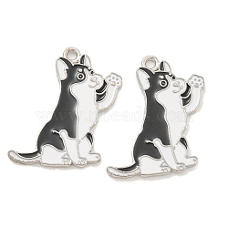 Rack Plating Alloy Enamel Pendants, Cadmium Free & Lead Free, Platinum, Dog Charm, Black, 27x22x1.5mm, Hole: 1.6mm(ENAM-Z014-01P-06)