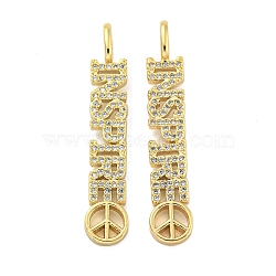 Brass Micro Pave Clear Cubic Zirconia Pendants, Word Heaven, Real 18K Gold Plated, 40x7x5.5mm, Hole: 4.5x3.5mm(KK-R159-03A-G)