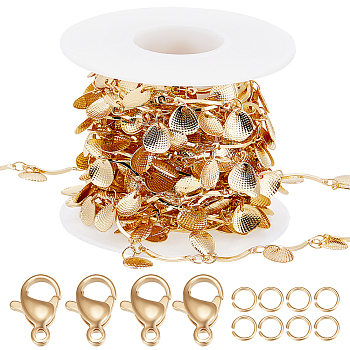 DIY Shell Charms Chain Bracelet Necklace Making Kit, Including Brass Link Chains, 304 Stainless Steel Jump Rings & Clasps, Real 18K Gold Plated, Chain: 4.5~5M/set