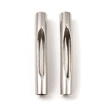 Brass Tube Beads, Hollow Curved Tube, Platinum, 35x5mm, Hole: 4mm