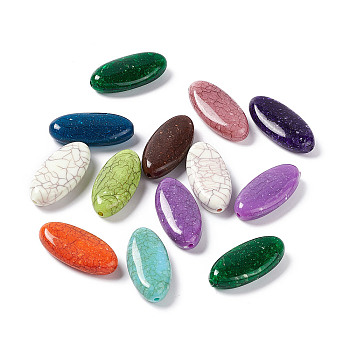 Crackle Opaque Acrylic Beads, Imitation Turquoise, Horse Eye, Mixed Color, 35x17x8.5mm, Hole: 2mm, about 137pcs/500g