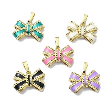 Rack Plating Brass Enamel Pendant Rhinestones Settings, Long-Lasting Plated, Lead Free & Cadmium Free, Bowknot Charm, Real 18K Gold Plated, Mixed Color, 12.5x17x4.5mm, Hole: 3.4x5.5mm, Fit for 0.5mm rhinestones