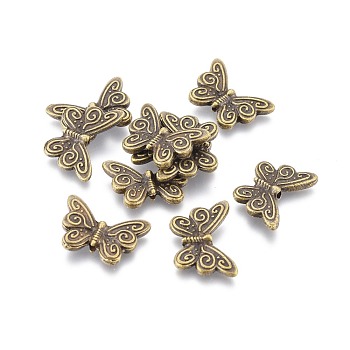 Tibetan Style Alloy Beads, Butterfly, Nickel Free, Antique Bronze, 12x17.5x3mm, Hole: 1mm