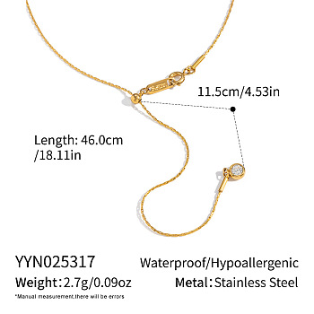 Elegant 304 Stainless Steel Y-Shape Flat Round Tassel Boston Link Chain Lariat Necklaces for Women, Real 18K Gold Plated, 18.11 inch(46cm)