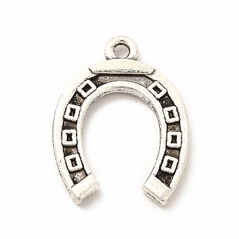 Tibetan Style Alloy Pendants, Horseshoe, Square Pattern, 21x16x2.2mm, Hole: 1.6mm