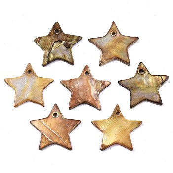 Natural Freshwater Shell Pendants, Dyed, Star, Peru, 19~20x20.5~21.5x1~2mm, Hole: 1.6mm