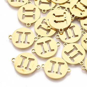 201 Stainless Steel Links connectors, Laser Cut Links, Flat Round, Golden, 20x15x1mm, Hole: 1.8mm