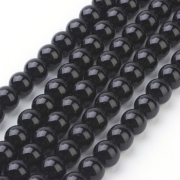Synthetic Black Stone Beads Strands, Dyed, Round, Black, 4mm, Hole: 0.8mm, about 90pcs/strand, 14.5~15 inch