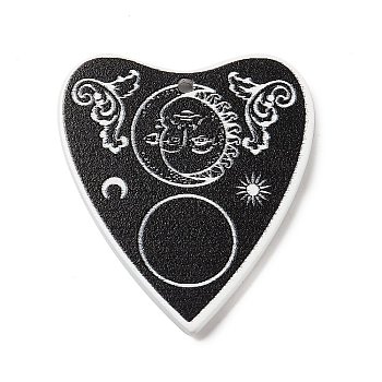 Acrylic Pendant, Heart, Black, 40x35x2mm, Hole: 2mm