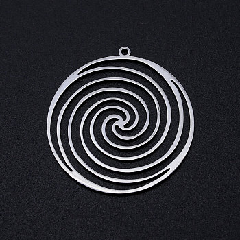 201 Stainless Steel Filigree Charms, for DIY Jewelry Making, Flat Round with Vortex, Stainless Steel Color, 37x35x1mm, Hole: 1.6mm