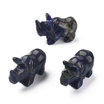Natural Sodalite Carved Healing Rhinoceros Figurines, Reiki Stones Statues for Energy Balancing Meditation Therapy, 52~58x21.5~24x35~37mm