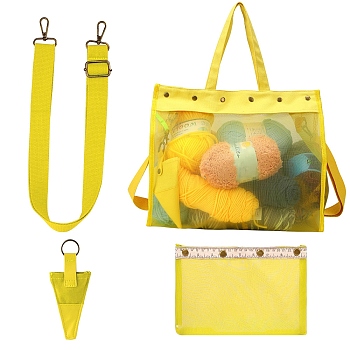 PVC Shoulder Yarn Storage Bag, Rectangle, Yellow, 32x39x15cm