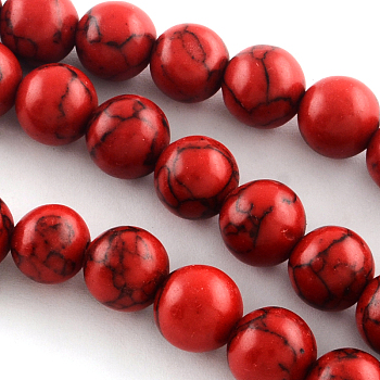 Synthetical Turquoise Gemstone Round Bead Strands, Dyed, Red, 8mm, Hole: 1.5mm, about 47~48pcs/strand, 14.5 inch