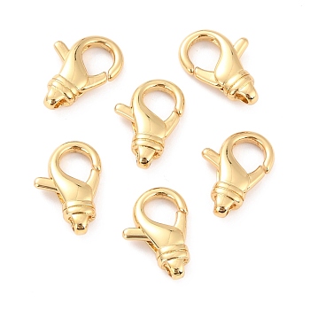 Brass Lobster Claw Clasps, Long-Lasting Plated, Lead Free & Nickel Free & Cadmium Free, Real 18K Gold Plated, 19x12.5x4.5mm, Hole: 2.1x2.4mm