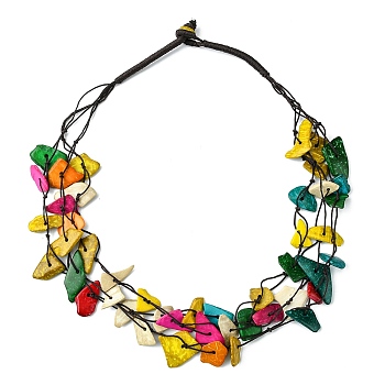 Dyed Natural Coconut Nuggets Beaded Multi-strand Necklaces, Bohemian Jewelry for Women, Colorful, 24.61 inch(62.5cm)