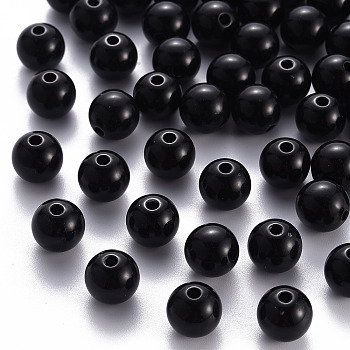 Opaque Acrylic Beads, Round, Black, 10x9mm, Hole: 2mm