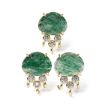 Brass Micro Pave Cubic Zirconia Stud Earring Findings with Natural Natural Green Strawberry Quartz, Jellyfish, Facted, Rack Plating, 19.5x13mm, Hole: 1.8mm, Pin: 0.8x12.5mm