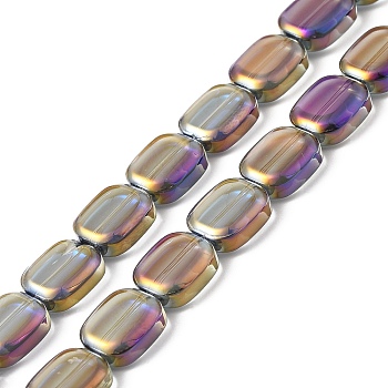 Transparent Electroplate Glass Bead Strands, Rainbow Plated, Rectangle, Purple, 12x10x4.5mm, Hole: 1mm, about 55pcs/strand, 25.98''(66cm)