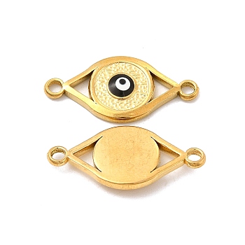 201 Stainless Steel Enamel Connector Charms, Real 24K Gold Plated, Eye Links, Black, 23.5x11x2.5mm, Hole: 1.8mm
