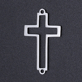 201 Stainless Steel Links connectors, Laser Cut, Hollow, Cross, Stainless Steel Color, 26x15x1mm, Hole: 1.2mm