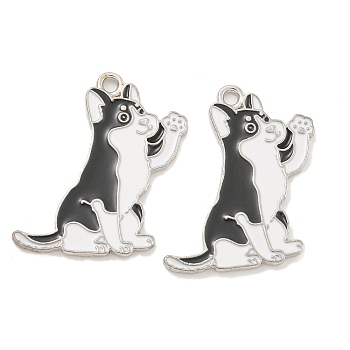 Rack Plating Alloy Enamel Pendants, Cadmium Free & Lead Free, Platinum, Dog Charm, Black, 27x22x1.5mm, Hole: 1.6mm