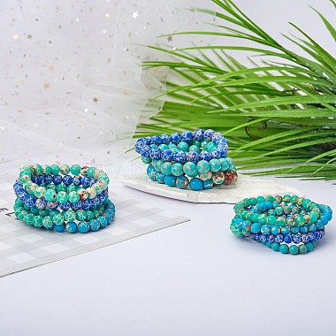 Ensemble de bracelets extensibles en perles rondes en jaspe impérial synthétique de taille 3 pièces 3(BJEW-SW00064-31)-6