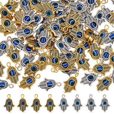 Antique Silver & Antique Golden Blue Hamsa Hand Alloy+Resin Pendants