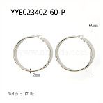Stylish 304 Stainless Steel Big Hoop Earrings, Silver, 60x3mm(NA7733-9)