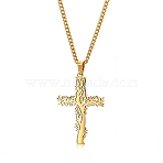 Stainless Steel Tree of Life Cross Pendant Curb Chain Necklaces, Golden, 23.62 inch(60cm)(PW-WGAB092-03)