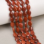 Natural Red Jasper Beads Strands, Faceted, Flat Oval, 8x6x3mm, Hole: 0.7~0.8mm, about 46~47pcs/strand, 14.96~15.16''(38~38.5cm)(G-H349-A01-05)
