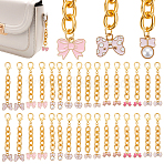 32Pcs 8 Style Alloy Enamel Bowknot Pendant Decorations, with Aluminum Chain & Alloy Lobster Claw Clasps, Golden, Mixed Color, 76~81mm(HJEW-WR00039)