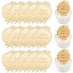 21Pcs Birthday Theme Mirror Effect Acrylic Birthday Cupcake Insert Card Decoration, Cake Toppers, Flat Round with Word Happy Birthday, Gold, 57.5x44.5x1.5mm(AJEW-SP0001-75)