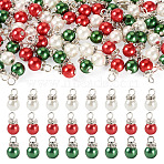 72Pcs 3 Colors Baking Paint Pearlized Glass Pearl Beads Pendants, Round, with Silver Brass Crystal Rhinestone Beads and Iron Loop, Mixed Color, 13~13.5x8mm, Hole: 2.5mm, 3pcs/color(PALLOY-TA00302)