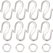 50Pcs Brass S Hook Clasps, with 100Pcs Jump Rings, Long-Lasting Plated, 925 Sterling Silver Plated, 12x7.5x1mm(KK-BBC0008-85S)