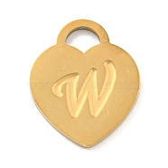 Ion Plating(IP) 304 Stainless Steel Pendants, Laser Cut, Heart with Letter Charm, Golden, Letter W, 15x12x1mm, Hole: 3x3.5mm(FIND-M017-01G-W)