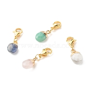 Oval Electroplate Natural Gemstone Pendant Decorates, Natural Rose Quartz, Howlite, Blue Spot, Green Aventurine, with Claw Clasps, 28mm(HJEW-JM00586)
