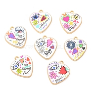 Printed Alloy Pendants, Golden, Stamp with Heart, Mixed Color, 25.5x23x2.5mm, Hole: 2mm(ENAM-D051-13G)