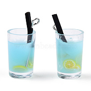 Plastic Imitation Drink Pendants, Juice Glass Charms with Resin Inside and Platinum Plated Iron Loops, Cyan, 26~30x13~15x11mm, Hole: 1.8mm(CRES-S359-13A-1)