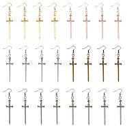 12 Pairs 6 Color Alloy Dangle Earrings with Iron Pins, Sword, Mixed Color, 81mm, 2 Pair/color(EJEW-AB00041)