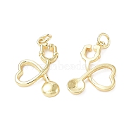 Eco-Friendly Rack Plating Brass Pendants, Long-Lasting Plated, with Jump Rings, Lead Free & Cadmium Free, Stethoscope Charm, Real 18K Gold Plated, 20x16.5x2.5mm, Hole: 3.4mm(KK-F845-44G)