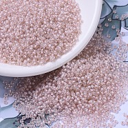 MIYUKI Round Rocailles Beads, Japanese Seed Beads, 11/0, (RR215) Blush Lined Crystal, 2x1.3mm, Hole: 0.8mm, about 1111pcs/10g(X-SEED-G007-RR0215)