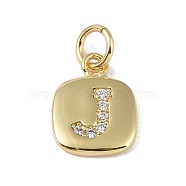 Rack Plating Brass Micro Pave CLear Cubic Zirconia Charms, with Jump Rings, Cadmium Free & Lead Free, Long-Lasting Plated, Real 18K Gold Plated, Letter J, 11.5x9x1.5mm, Hole: 2.8mm(KK-E110-14G-J)