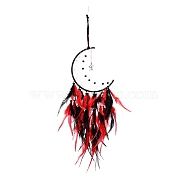 Moon Woven Net/Web with Feather Pendant Decoration, Tassel Wall Hanging Decoration, for Home Bedroom Car Ornaments Birthday Gift, Red, 640mm(HJEW-I013-05)