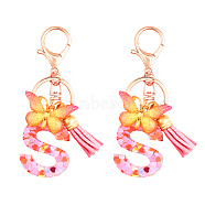 Fashion Alphabet Initial Letter Resin Keychain with Tassel Gradient Butterfly Pendant Key Ring, for Purse Handbags Women Girl , Letter.S, 10.5cm, Letter S: 44x34x7.5mm(KEYC-WH0027-105A)