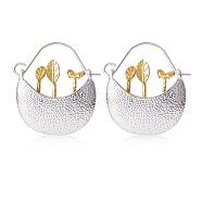 Two Tone Flower Basket Alloy Hoop Earrings, Golden & Silver, 30x28.7x6mm(JE1086A)