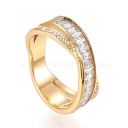304 Stainless Steel Criss Cross Rings, Double Rings, X Rings, with Clear Cubic Zirconia, Golden, Size 6~9, Inner Diameter: 16~19mm(RJEW-H129-05G)
