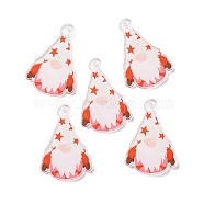 Christmas Transparent Printed Acrylic Pendants, for Earrings Accessories, Gnome, White, 34.5x23.5x2.5mm, Hole: 1.6mm(TACR-G036-04)