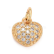 Eco-Friendly Brass Micro Pave Clear Cubic Zirconia Pendants, with Jump Ring, Long-Lasting Plated, Lead Free & Cadmium Free, Heart, Real 24K Gold Plated, 8x8x2.5mm, Jump Ring: 4.5x0.8mm, 2.9mm inner diameter(KK-M225-02G)