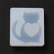 DIY Quicksand Silicone Molds, Resin Casting Molds, for UV Resin, Epoxy Resin Craft Making, Cat with Heart, White, 54.5x49x12mm, Inner Diameter: 50x44mm(X-AJEW-A031-07)
