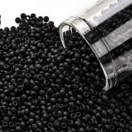 TOHO Round Seed Beads, Japanese Seed Beads, (49F) Opaque Frost Jet, 11/0, 2.2mm, Hole: 0.8mm, about 50000pcs/pound(SEED-TR11-0049F)